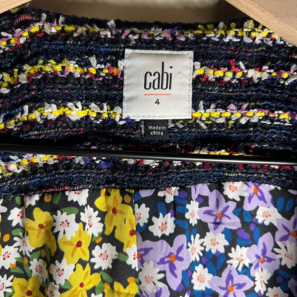 Cabi 5660 Headline Topper Coat in Navy Blue Tweed and Floral, Women's Size 4 - Picture 4 of 16